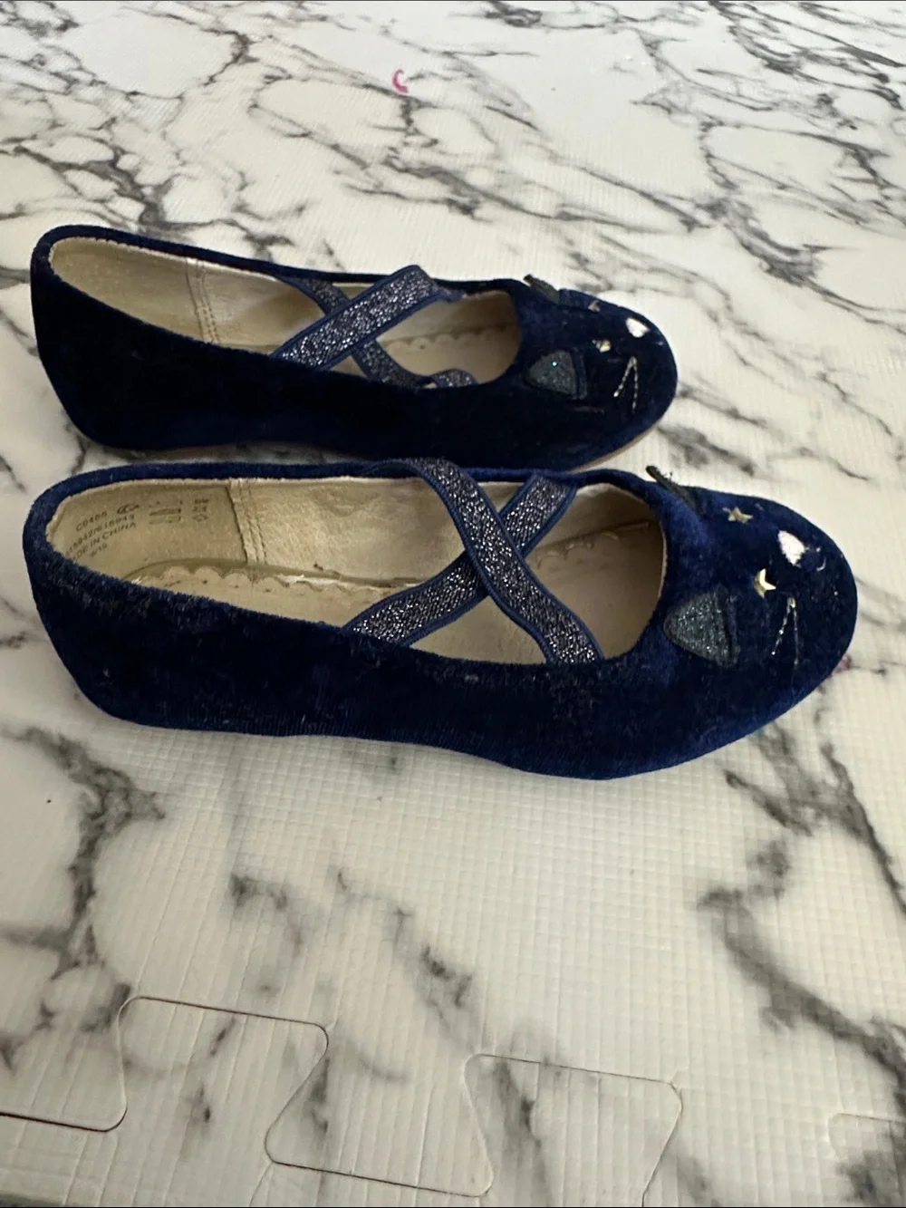 Mini Boden Navy Blue Cat Ballet Flats with Sparkle Straps